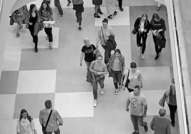 people, crowd, walking, everyday life, building, commercial, mall, shopping, black and white, crowd, everyday life, everyday life, everyday life, everyday life, everyday life. Retail space mistakes grouped by the moment they actually happen