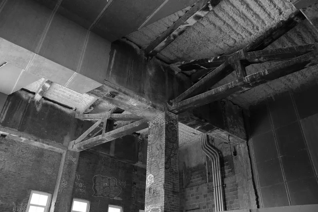 building, warehouse, industrial, bricks, concrete, graffiti, black and white, architecture, gray industry. Warehouse to office conversion: shell, code and lease basics